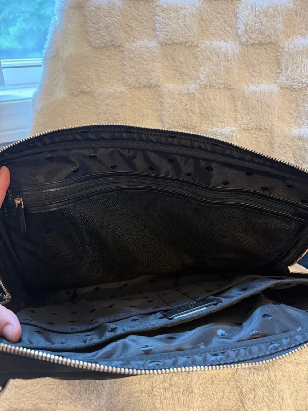 kate spade black nylon lap top bag with front zip pocket